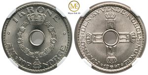 1 krone 1947 Haakon VII. MS 65. Kv.0
