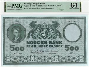 500 kroner 1976 A.6541037. 64 UNC