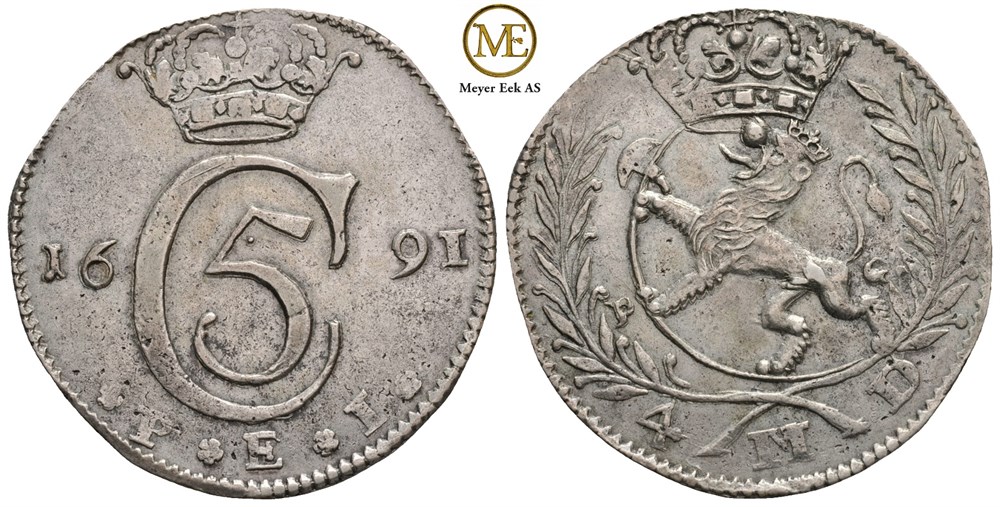 4 mark 1691 Christian V. Kv.1+/01