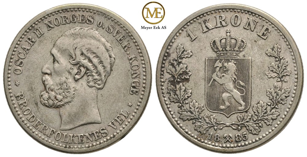 1 krone 1885 Oscar II. Kv.1/1+