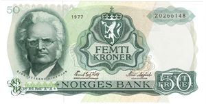 50 kroner 1977 Z. Erstatningsseddel. Kv.0