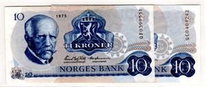 10 kroner 1975 QC og QF erstatning Kv.1+ og 1+/01