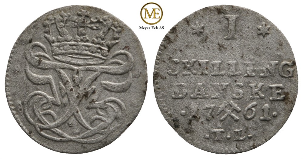 Skilling 1761 Frederik V. Kv.1/1+