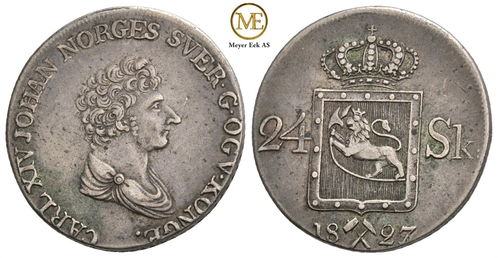 24 skilling 1827 Carl XIV Johan. Kv.1+