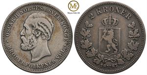 2 kroner 1887 Oscar II. Kv.1