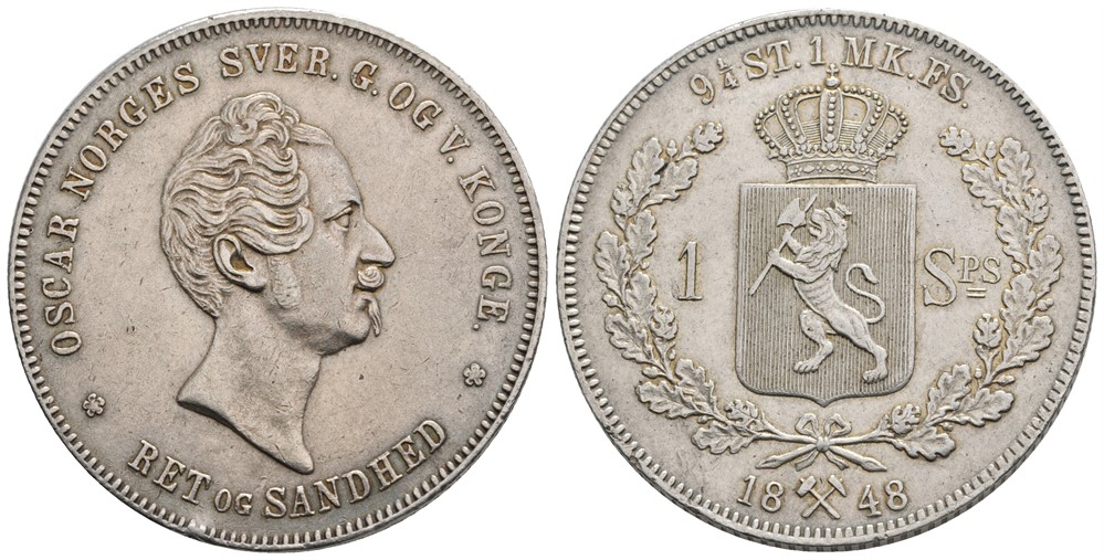 Speciedaler 1848 Oscar I. Kv.1+