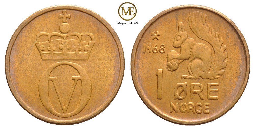 1 øre 1968 Olav V. Kv.0