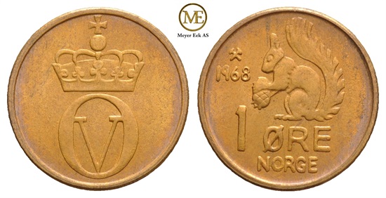 1 øre 1968 Olav V. Kv.0