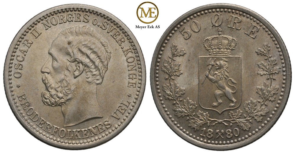 50 øre 1880 Oscar II. Kv.0