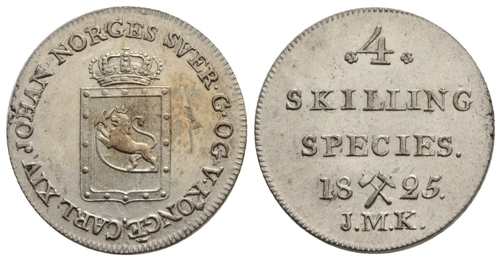 4 skilling 1825 Carl XIV Johan. Kv.0