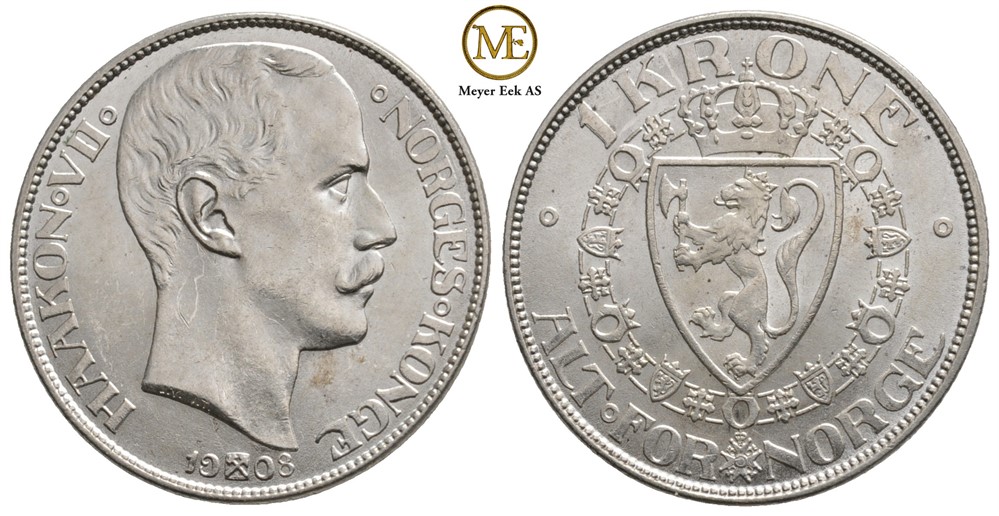1 kroner 1908 p/p Haakon VII. Kv.0