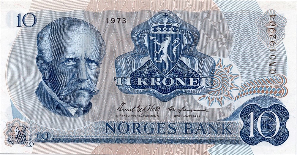 10 kroner 1973 QN erstatningsseddel. Kv.0