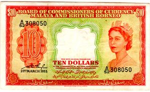 Malaya og Britisk Borneo 10 dollars 1953 Kv.1