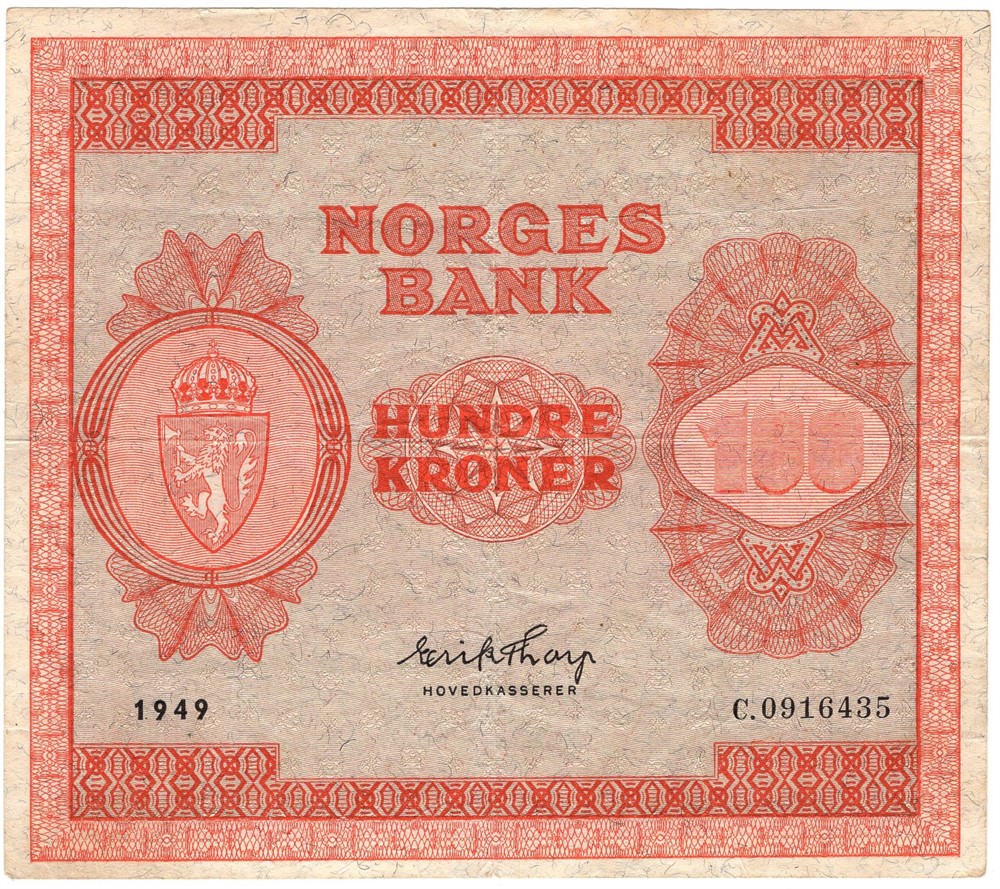 100 kroner 1949 C.0916435. Kv.1