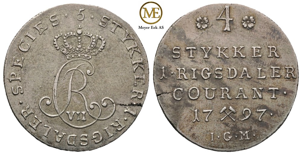 1/5 speciedaler 1797. Christian VII. Kv.1+