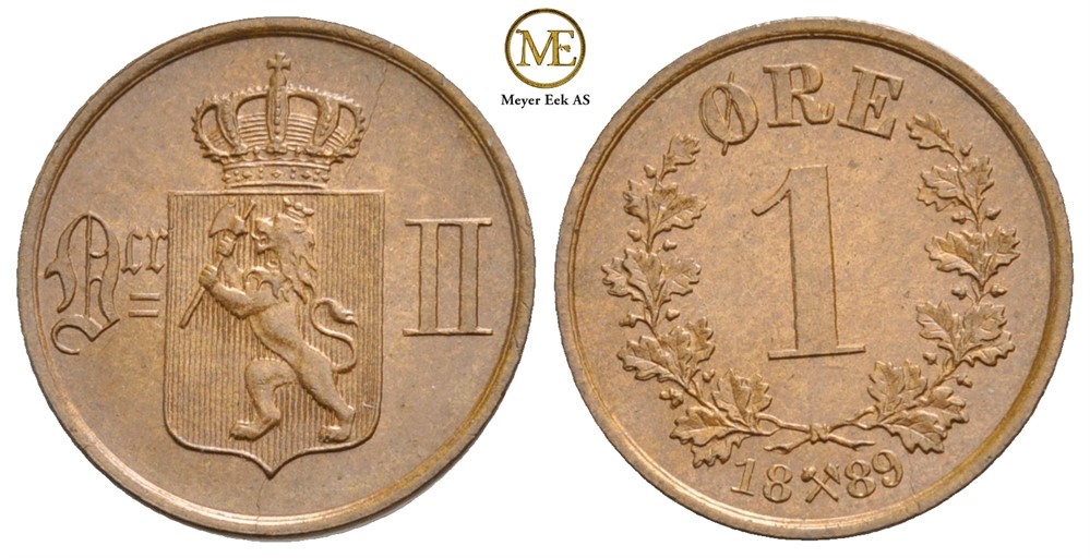 1 øre 1889 Oscar II. Kv.0