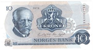 10 kroner 1978 HK. Erstatningsseddel. Kv.0