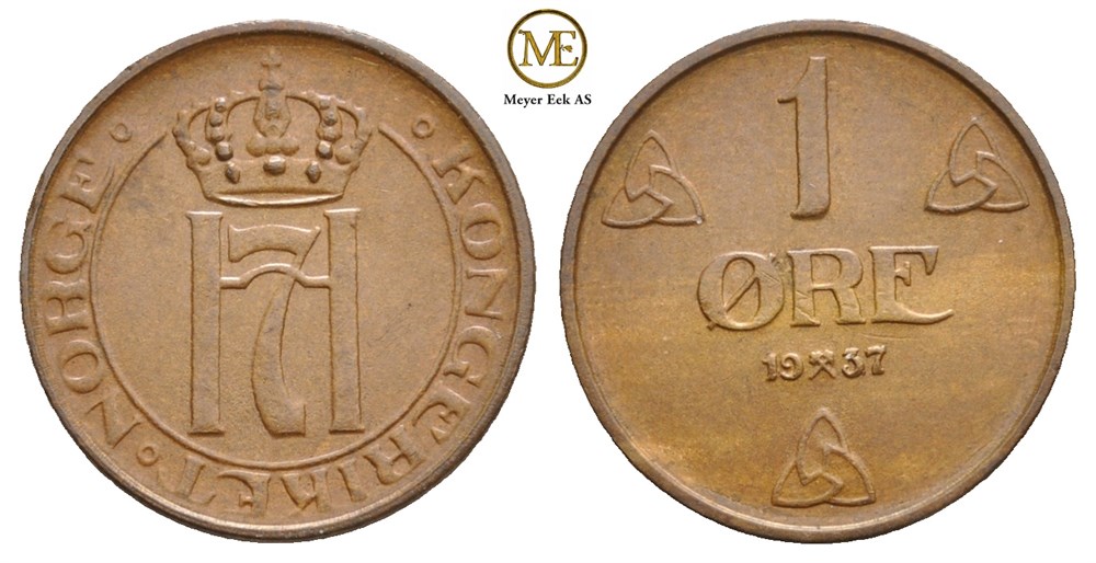 1 øre 1937 Haakon VII. Kv.0
