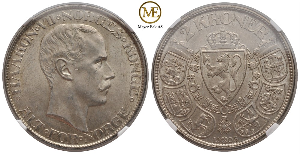 2 kroner 1908 Haakon VII. Kv.0/01