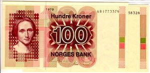 100 kroner 1979 AB og AF Kv.0