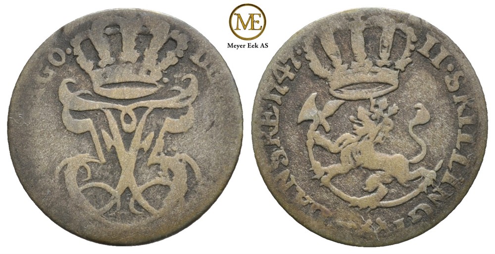 2 skilling 1747 Frederik V. Kv.1/1-