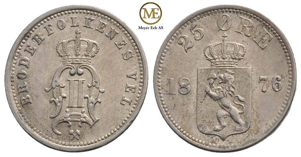 25 øre 1876 Oscar II. Kv.0/01