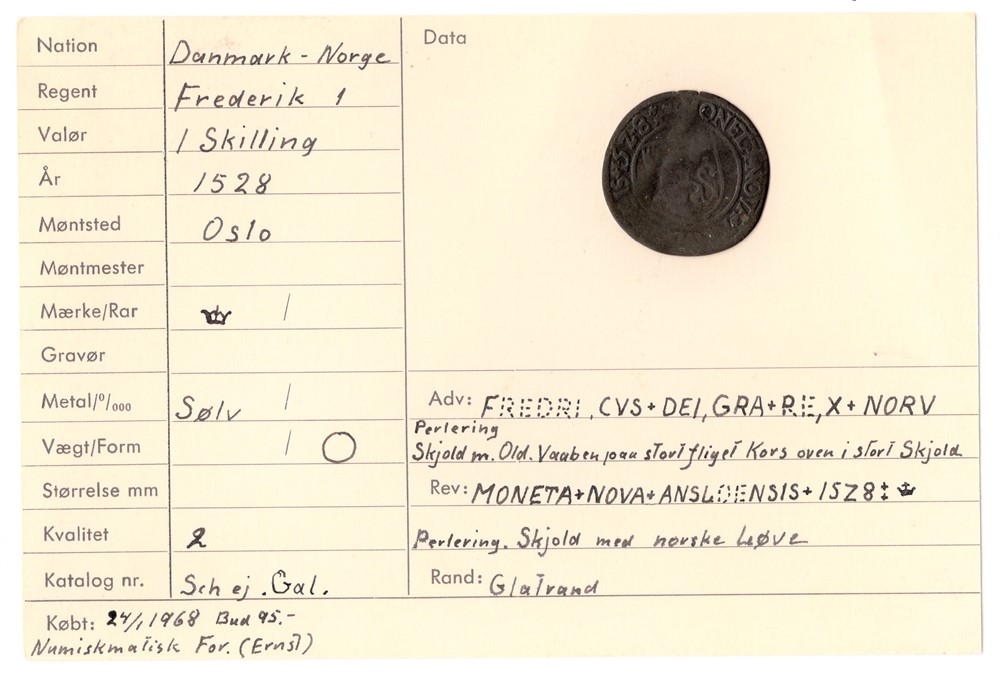 Skilling 1528 Frederik I. NMD.4. Kv.1/1-