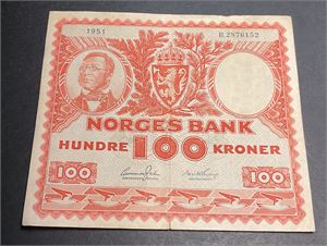 100 kr 1951 B kv 1