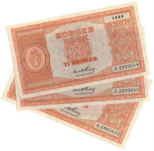 10 kroner 1949 J. I serie. Kv.0/01