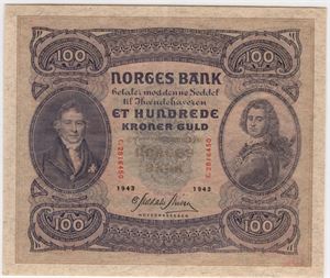 100 kroner 1943 C.2816450. 58 EPQ. Kv.01