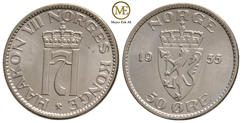50 øre 1955 Haakon VII. Kv.0