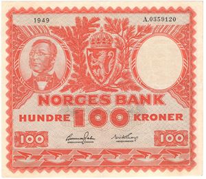 100 kroner 1949 A.0359120 Kv.1+