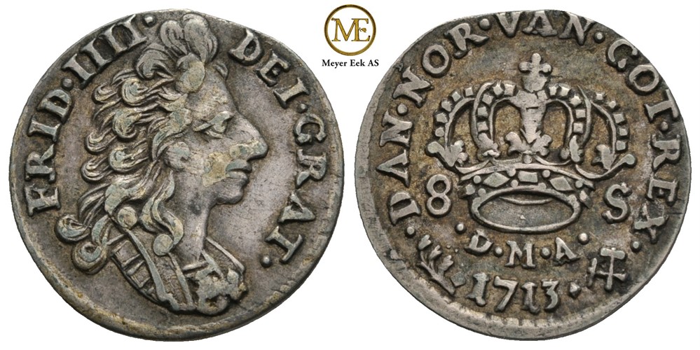 8 skilling 1713 Frederik IV. Kv.1+