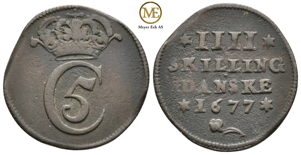 4 skilling 1677 Christian V. Kv.1