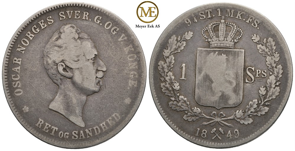 Speciedaler 1849 Oscar I. NM.4. Kv.1/1-