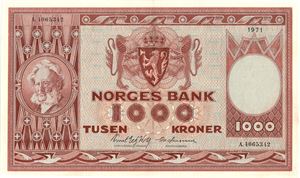 1000 kroner 1971 A.4065342. Kv.0/01