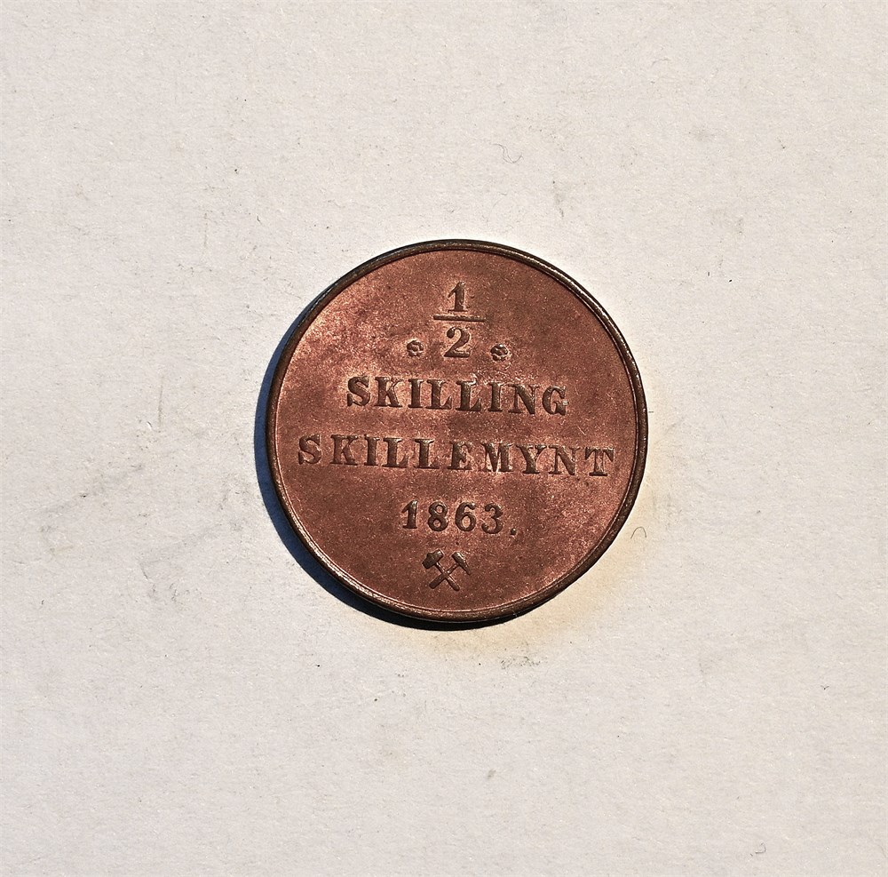 Norge 1/2 skilling 1863 kv. 01