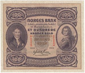 100 kroner 1942 B.8583789. Kv.0/01