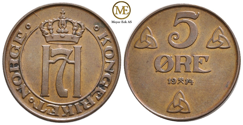 5 øre 1914 Haakon VII. Kv.0/01