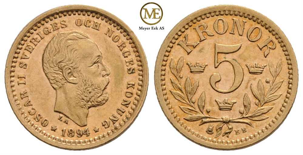 5 kronor 1894 Oscar II. Kv.01