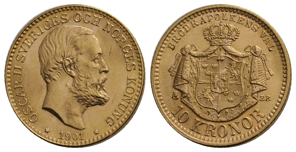 10 kronor 1901 Oscar II. Kv.0/01