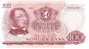 100 kroner 1962 Z.0066981. Erstatningsseddel. Kv.0