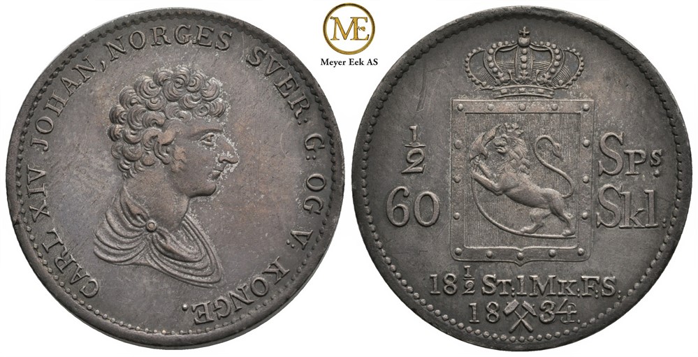1/2 speciedaler 1834/29. Kv.01