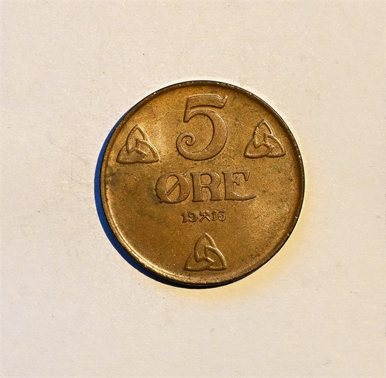 Norge 5 øre 1913 kv. 0