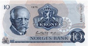 10 kroner 1975 QR erstatningsseddel. Kv.0