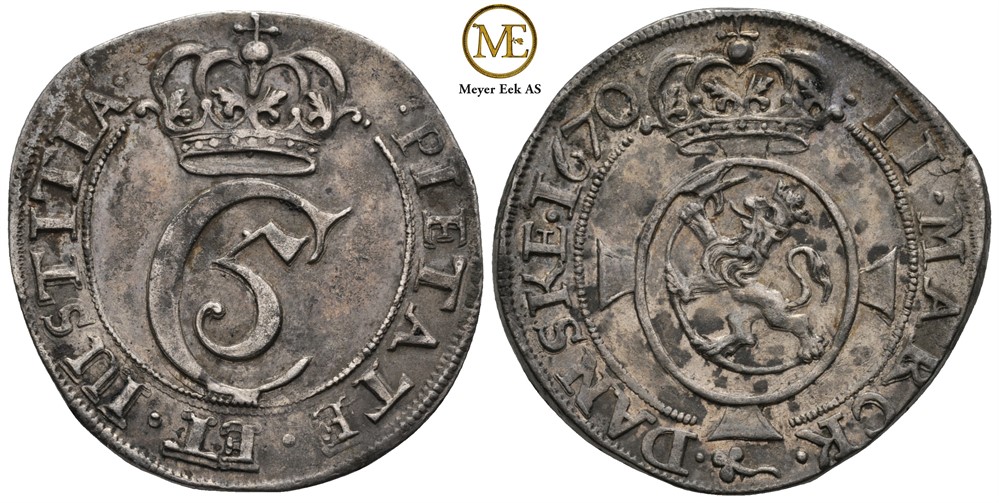 2 mark 1670 Christian V. Kv.1+/01