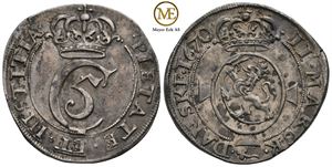 2 mark 1670 Christian V. Kv.1+/01