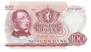 100 kroner 1971 X.6512800. Erstatningsseddel.  Kv.0