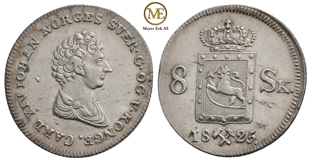 8 skilling 1825 Carl XIV Johan. Kv.0