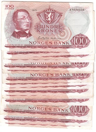 Lot. 100 kroner 1971-1973. 28 stk. VK